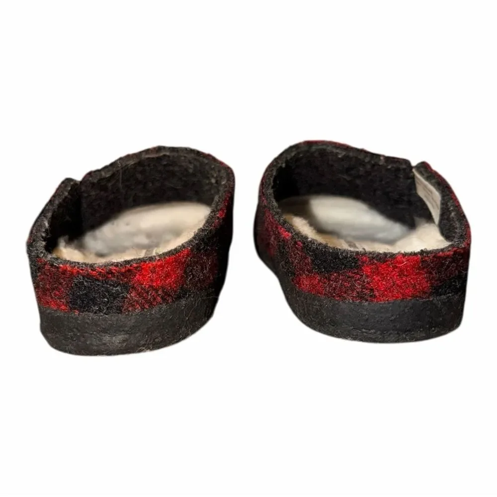 Birkenstock Kids Zermatt Shearling Wool Plaid Tartan Red Clogs Slippers EU 33